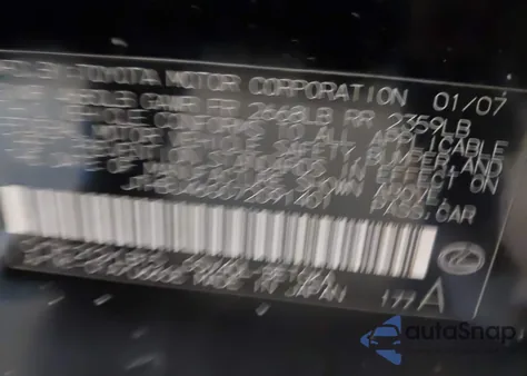 2007 Lexus Es 350 z USA, uszkodzony, nr VIN JTHBJ46G072091401